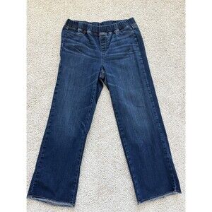 Eileen Fisher Women’s M Pull On High Rise Straight Leg Ankle Raw Hem Blue Jeans